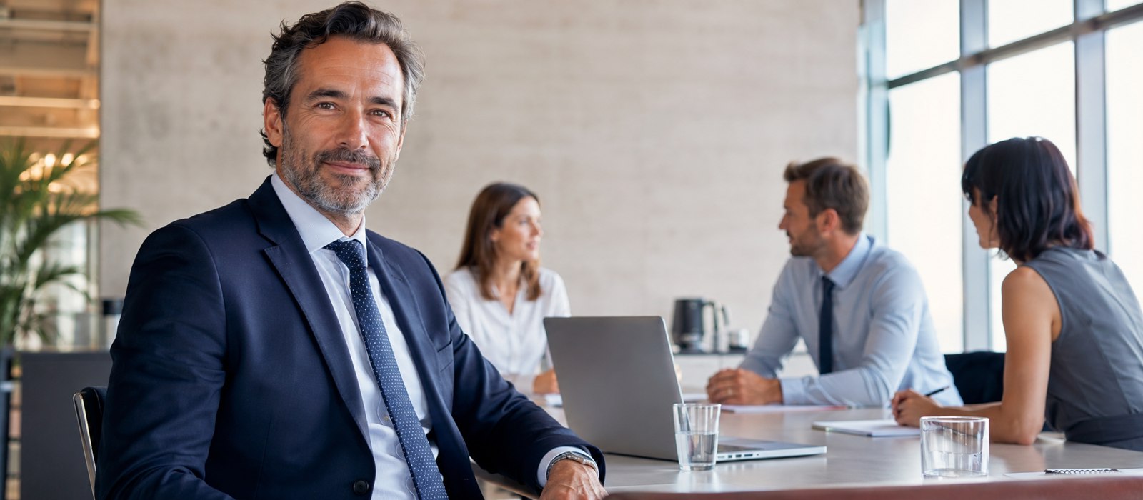 Directivo descansado y sereno en su entorno de trabajo