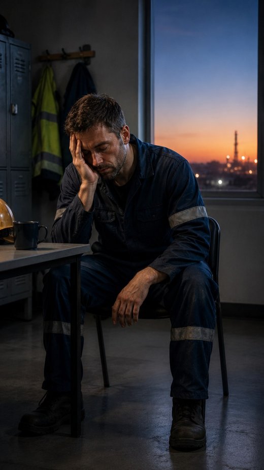 Trabajador agotado tras un turno nocturno